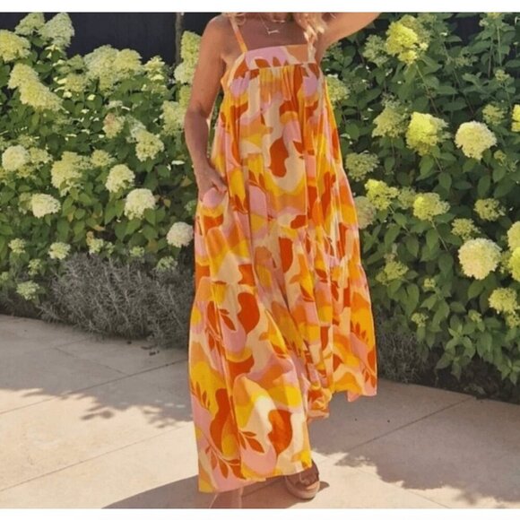 Anthropologie Dresses & Skirts - Abel The Label Anthropologie Orange Pink Boho Maxi Dress